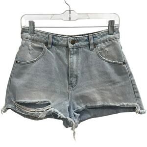 Rolla’s Dusters High Rise Slim Distressed Denim Cut-Off Shorts Light Wash Grunge